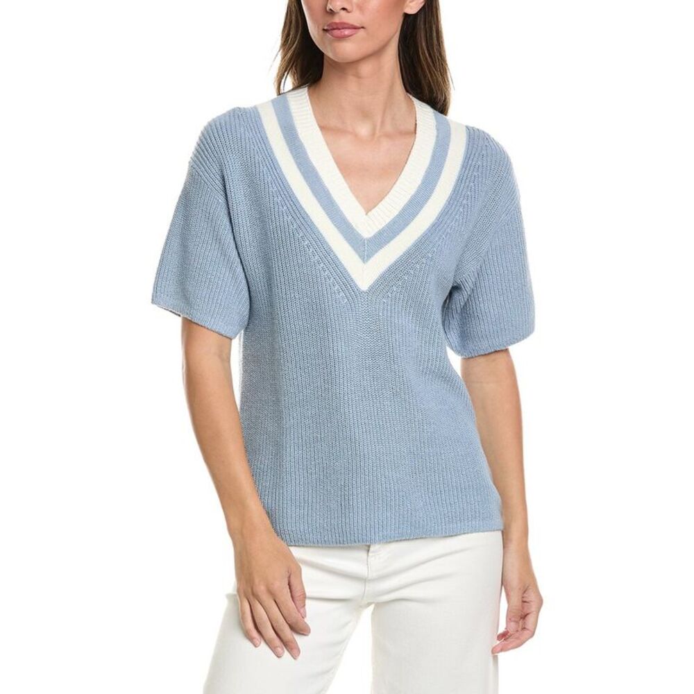 Brooks Brothers Womens  Mini Cable Linen-Blend Tennis Sweater, Blue